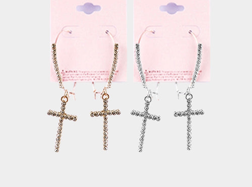 Rhinestone Cross Earrings (2Pair)