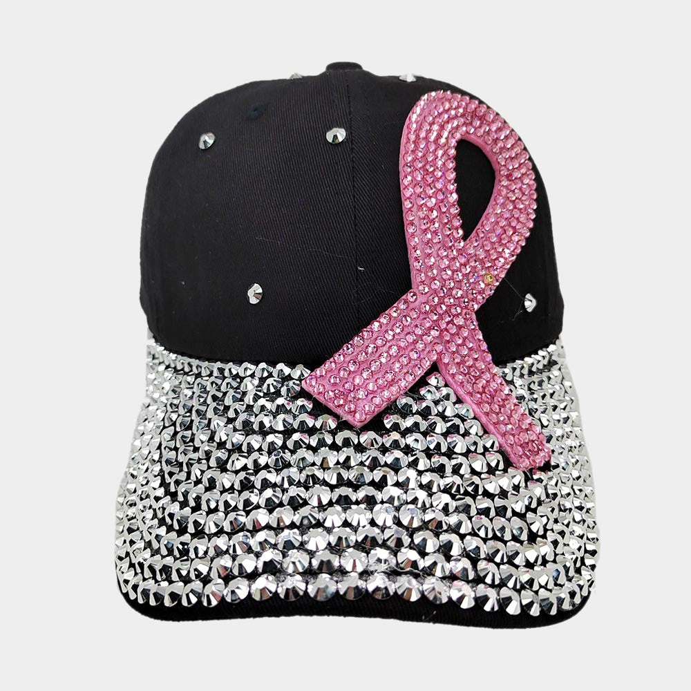 Denim Bling Pink Ribbon Hat