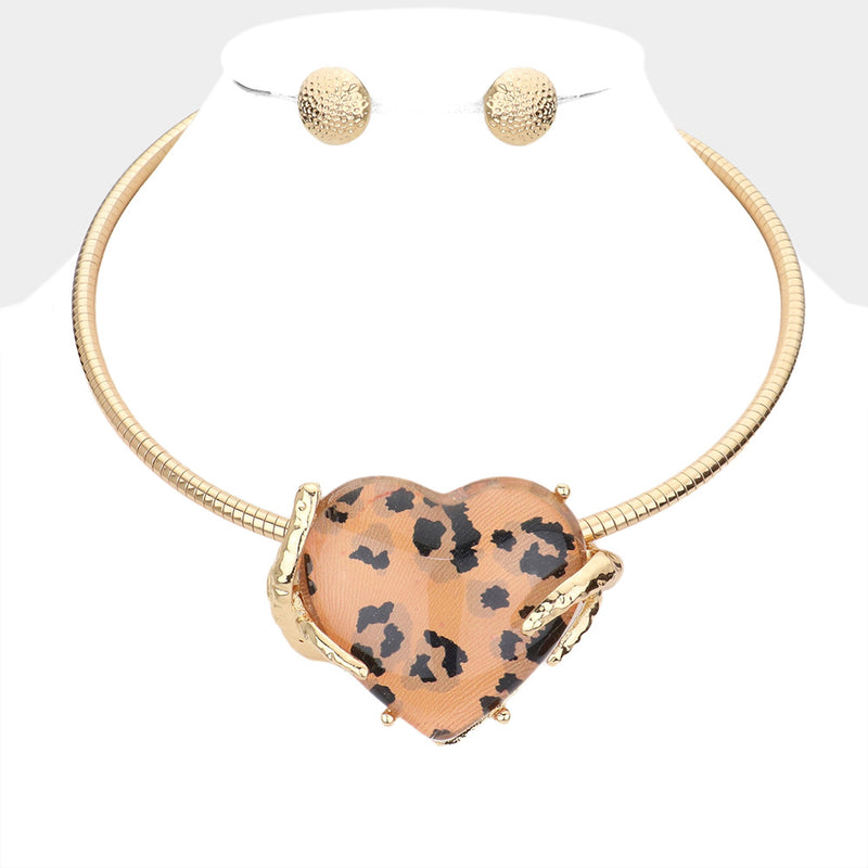 Leopard Heart Necklace Set