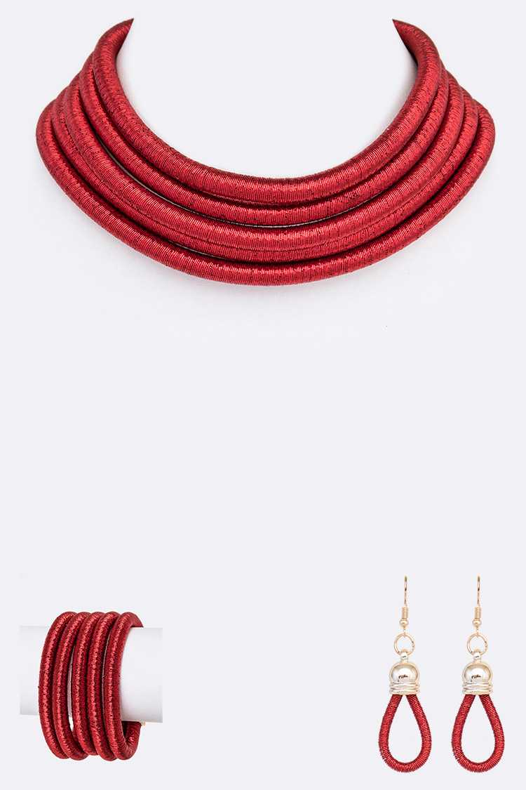 Metallic Cord 3Pc Necklace Set