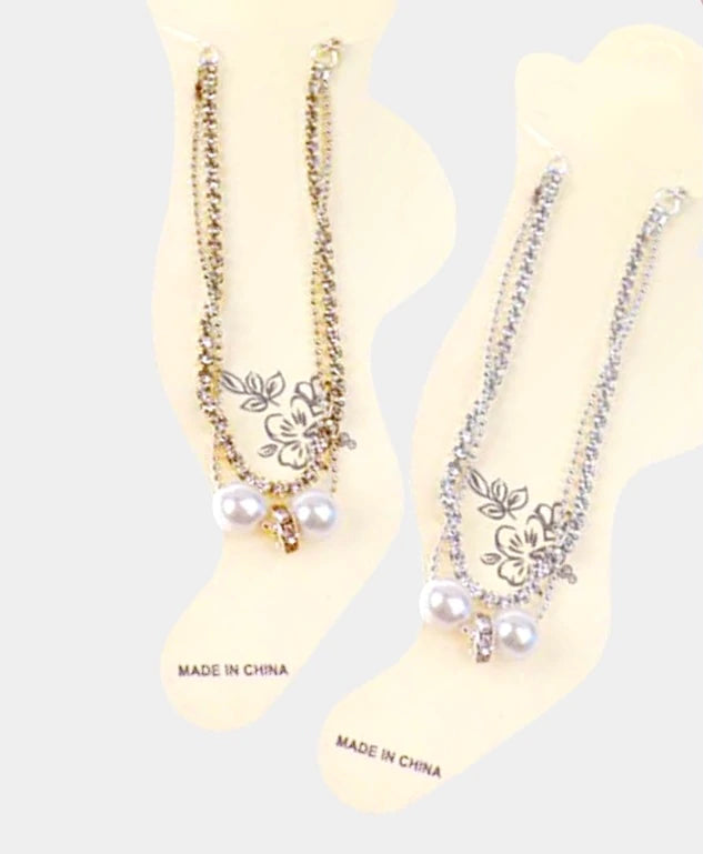 Heart Pearl Hoop Earring & Anklet Set