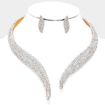 Rhinestone Paved Open Choker Necklace & Earring Set