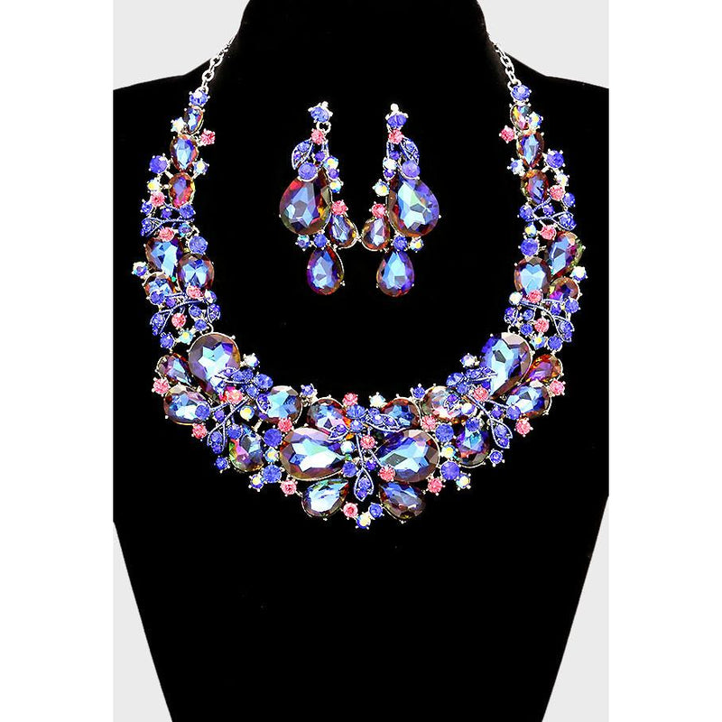 Rhinestone Tear Drop Floral Vine Necklace & Earring Set