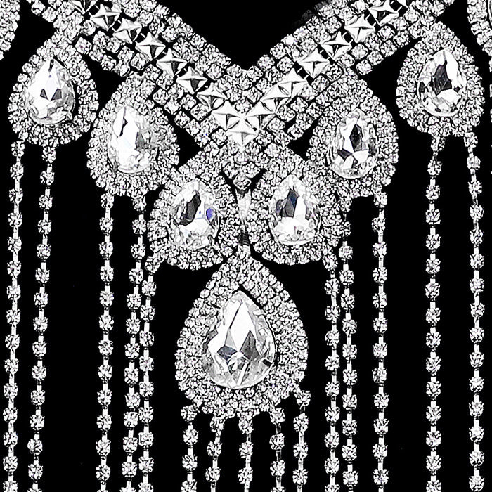 Rhinestone Teardrop Fringe Necklace Set