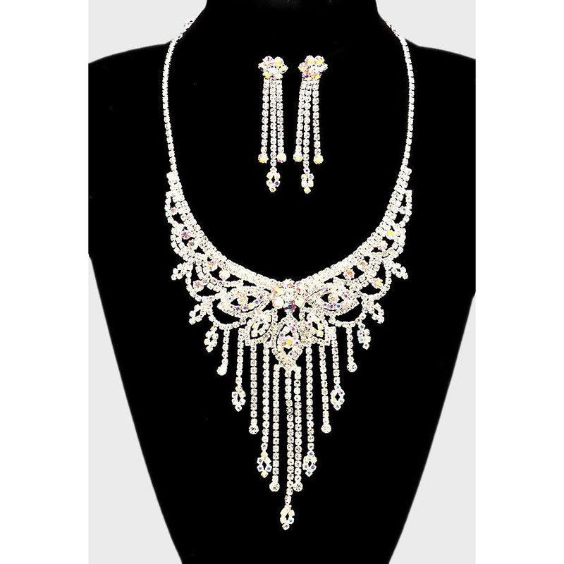 Rhinestone Petal Fringe Necklace & Earring Set