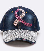 Pink Ribbon Rhinestone Denim hat