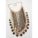 WOODEN METALLIC DISK STATEMENT NECKLACE