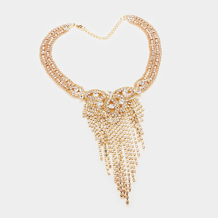 Rhinestone Pave Crystal Fringe Necklace