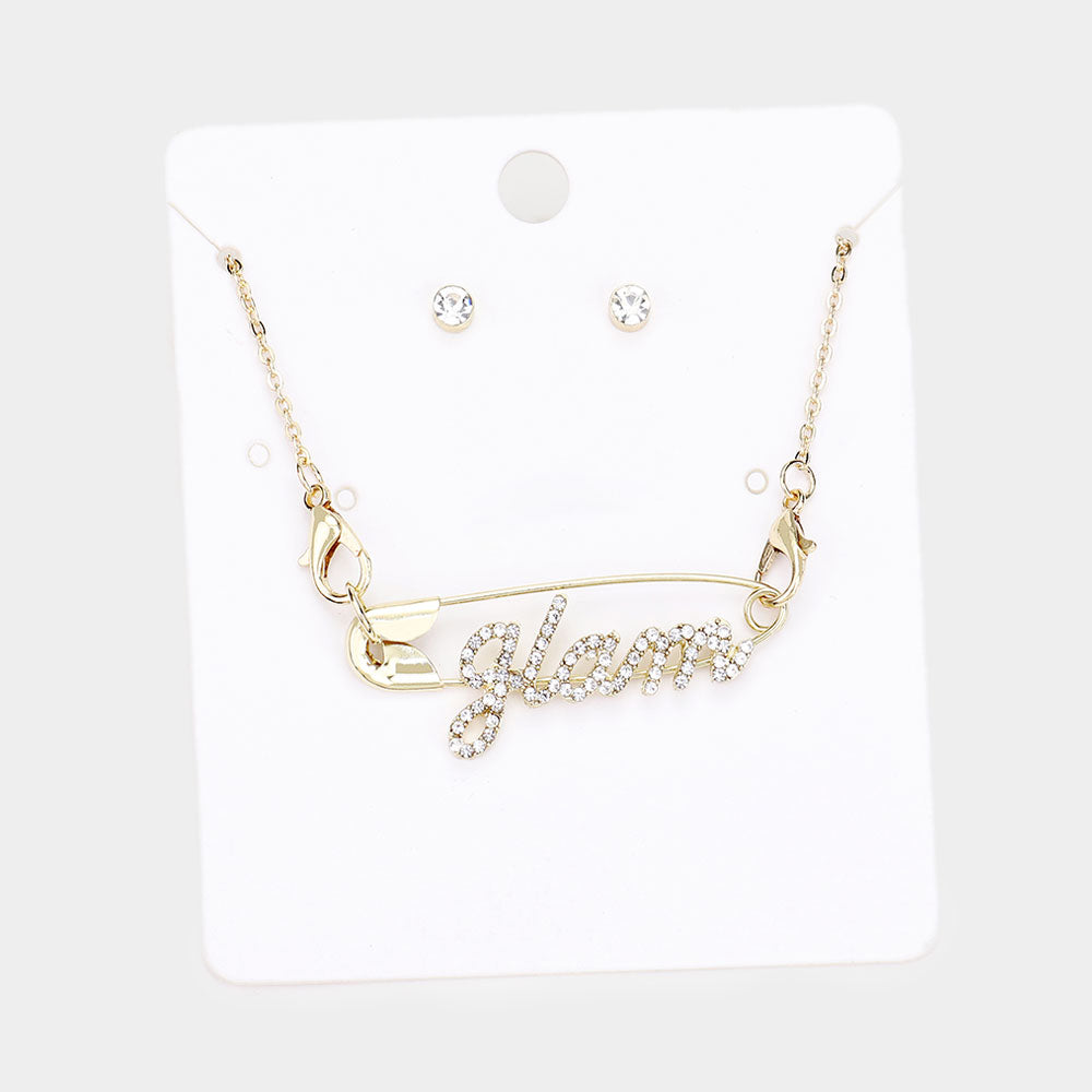 Glam Rhinestone Safety Pin Necklace Set