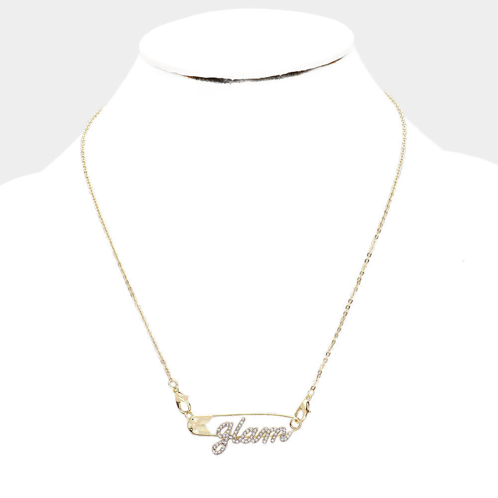 Glam Rhinestone Safety Pin Necklace Set