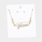 Glam Rhinestone Safety Pin Necklace Set