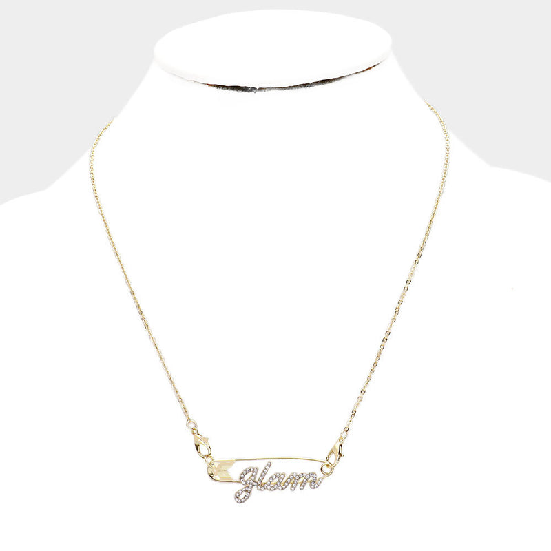 Glam Rhinestone Safety Pin Necklace Set