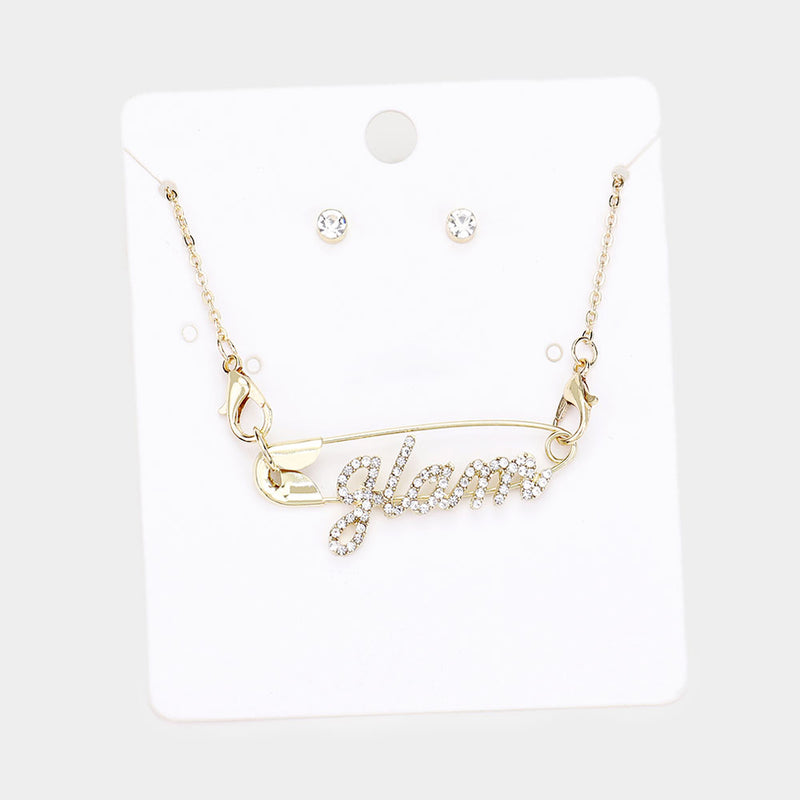 Glam Rhinestone Safety Pin Necklace Set