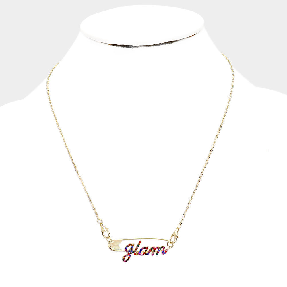 Glam Rhinestone Safety Pin Necklace Set