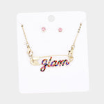 Glam Rhinestone Safety Pin Necklace Set