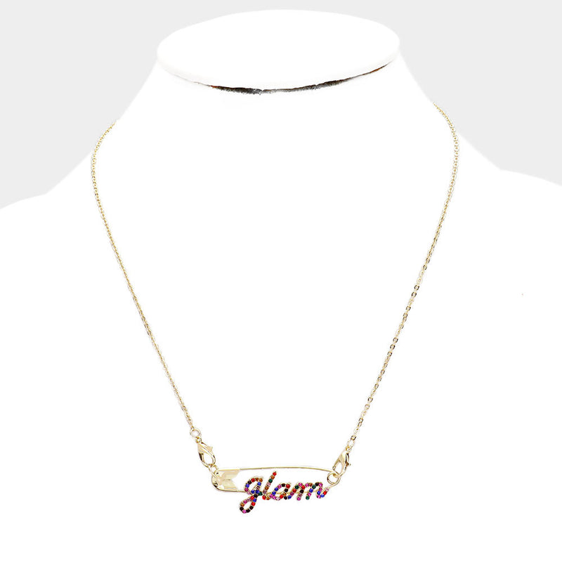 Glam Rhinestone Safety Pin Necklace Set