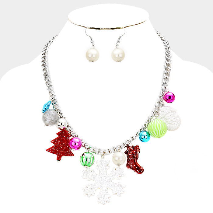 Snowflake Charm Necklace & Earring Set