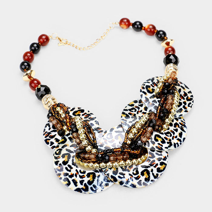 Leopard Round Shell Beaded Necklace Set