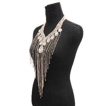 Rhinestone Teardrop Fringe Necklace Set