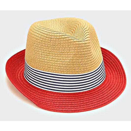Two Tone Striped Fedora Hat