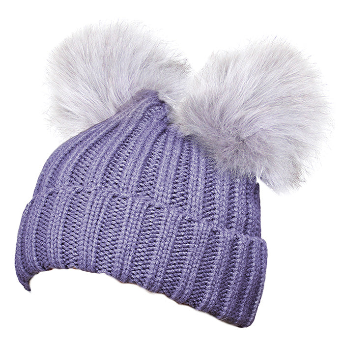 Double Fur Pom Pom Beanie Hat