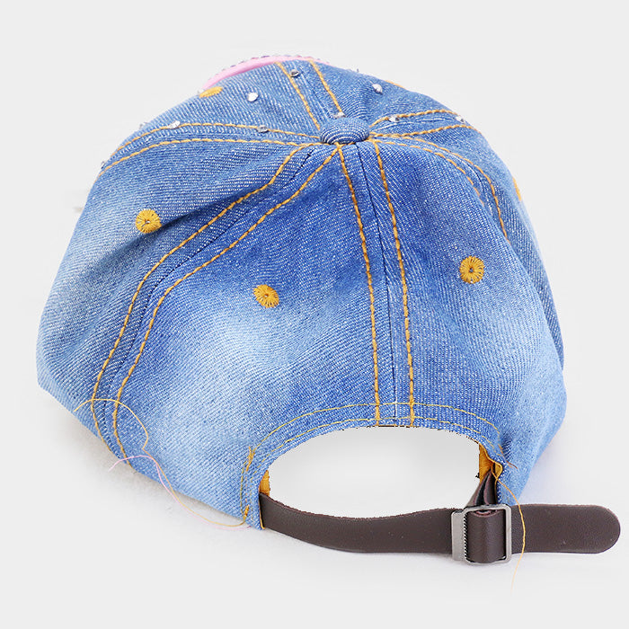 Pink Ribbon Denim Hope Bling Hat