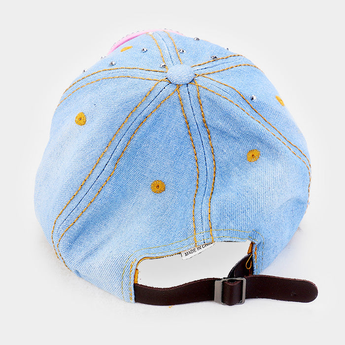 Pink Ribbon Denim Bling Hat