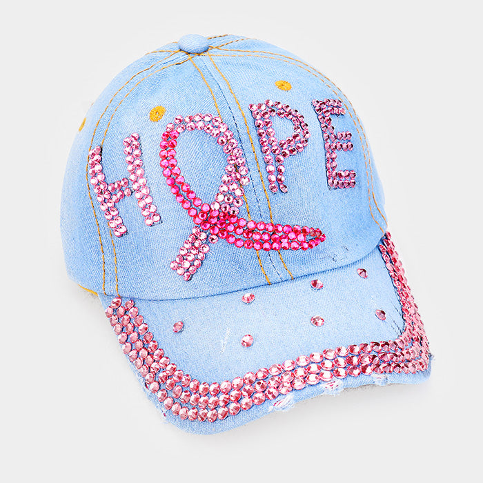 Pink Ribbon Denim Bling Hat