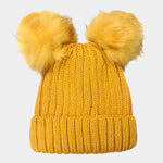 Double Fur Pom Pom Beanie Hat