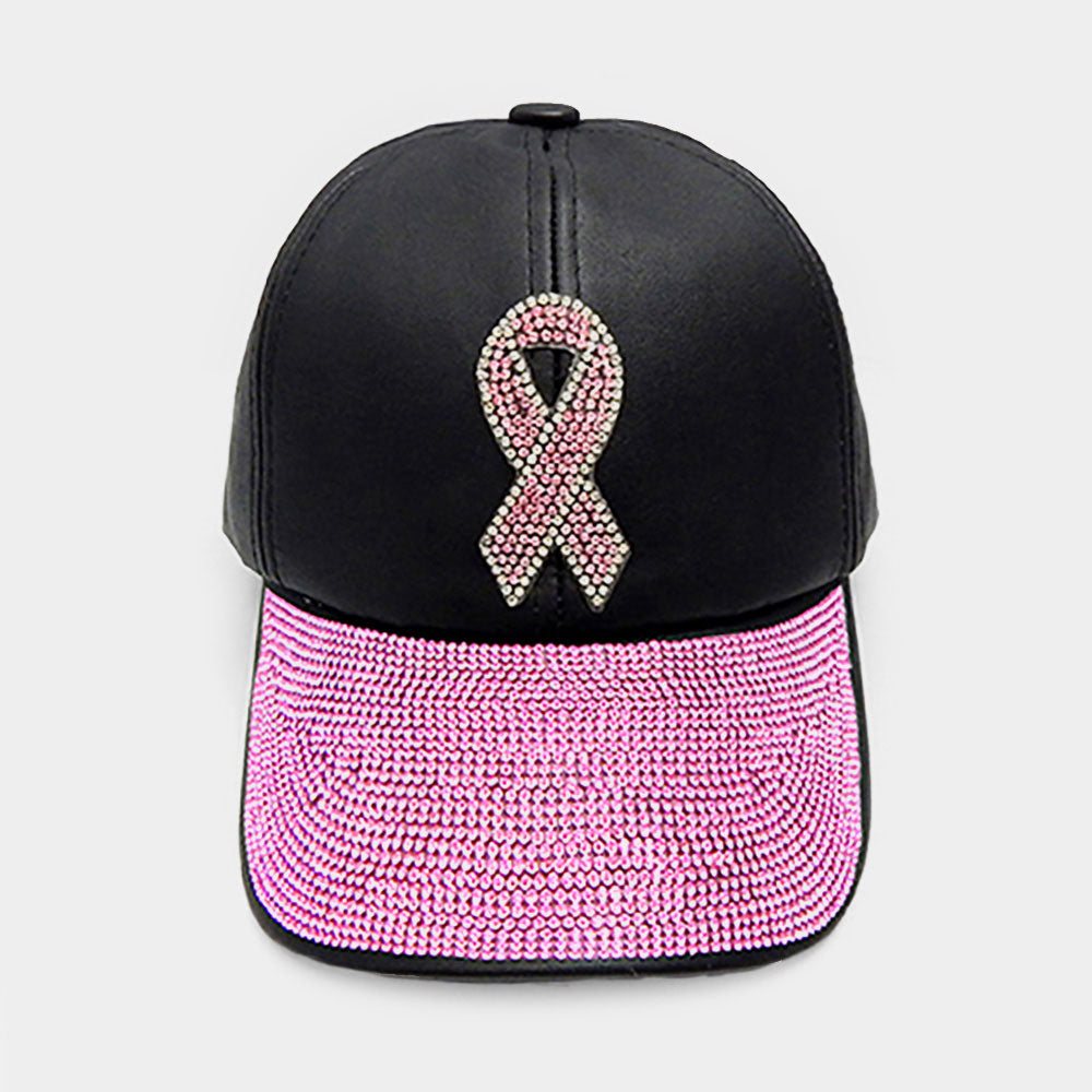 Pink Ribbon Rhinestone Embellished Hat