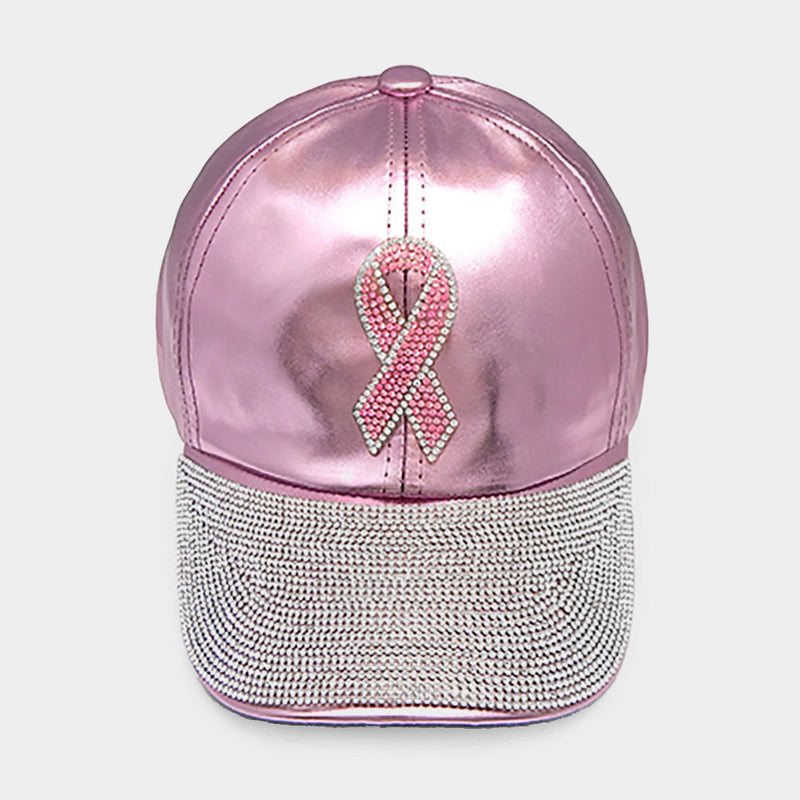 Pink Ribbon Rhinestone Embellished Hat