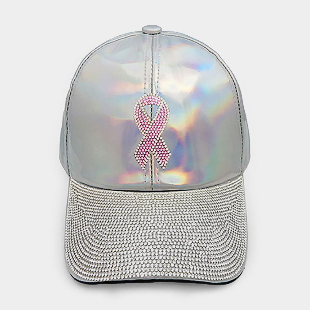 Pink Ribbon Rhinestone Embellished Hat