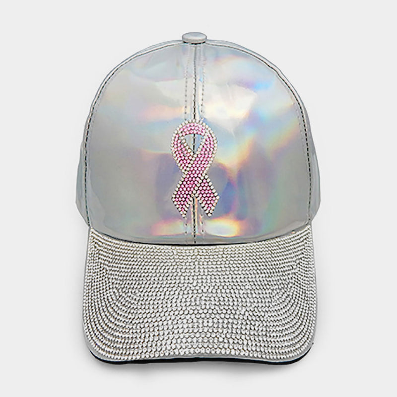 Pink Ribbon Rhinestone Embellished Hat