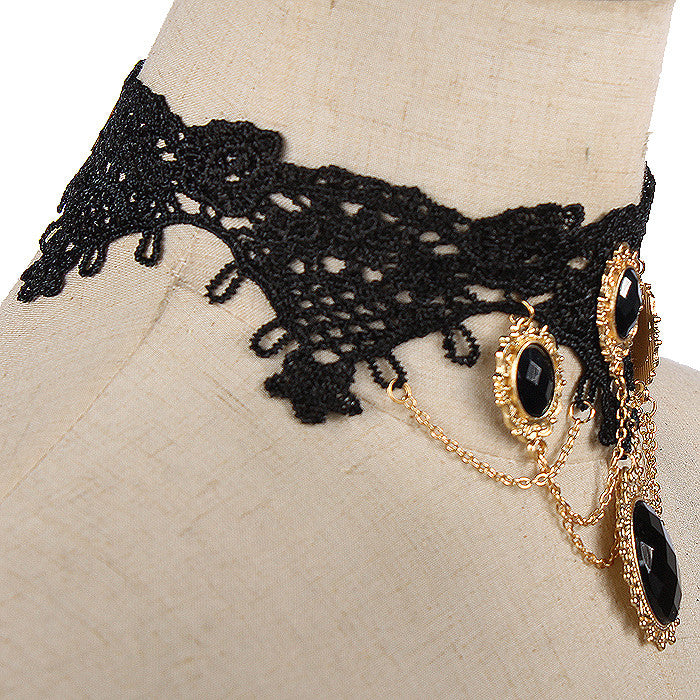 Oval Lace Choker & Hand Chain Bracelet Set