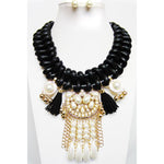 Leather N Pearls Necklace & Earring Set