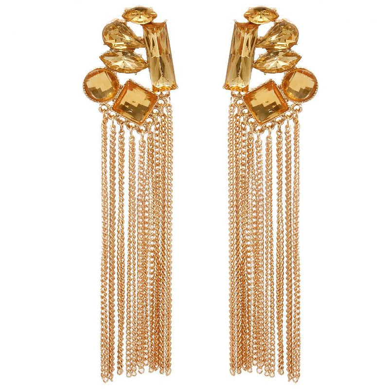 Stone Chain Tassel Earrings