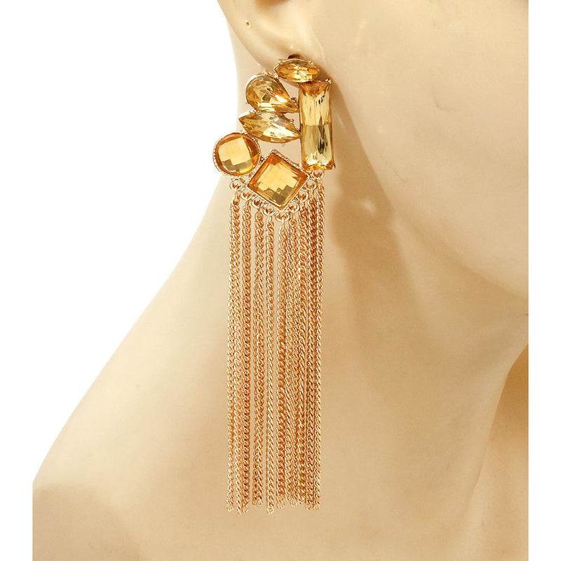 Stone Chain Tassel Earrings