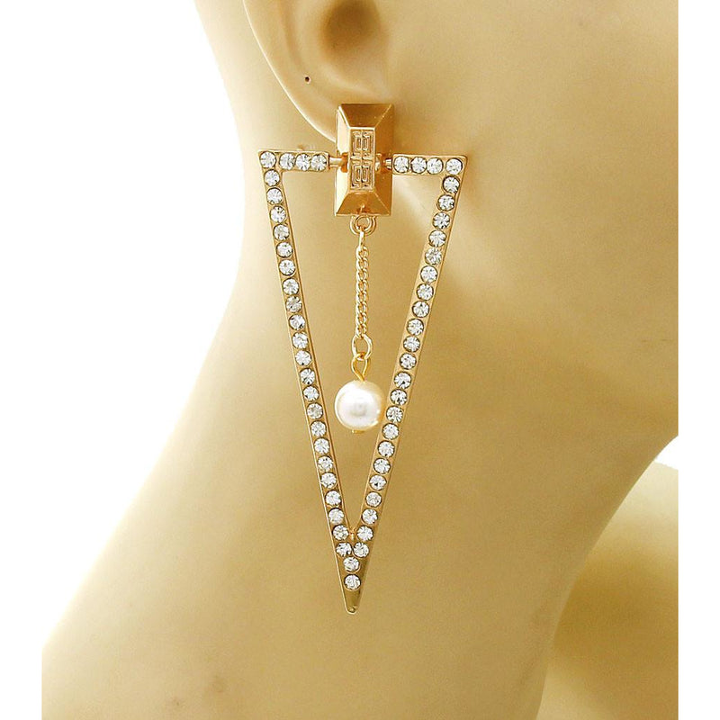 Gold Triangle Stone Earrings