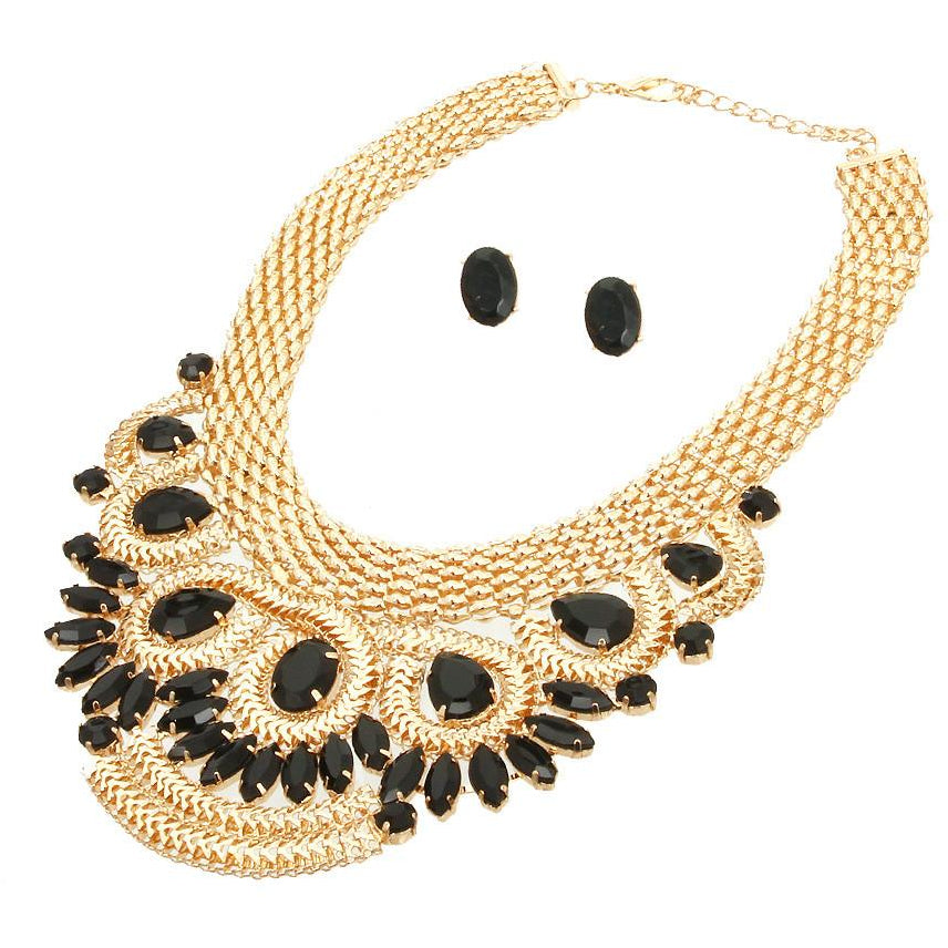 Gold Accent Stone Bib Necklace & Earring Set