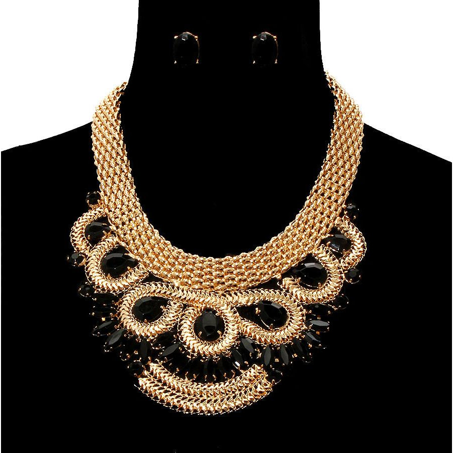 Gold Accent Stone Bib Necklace & Earring Set