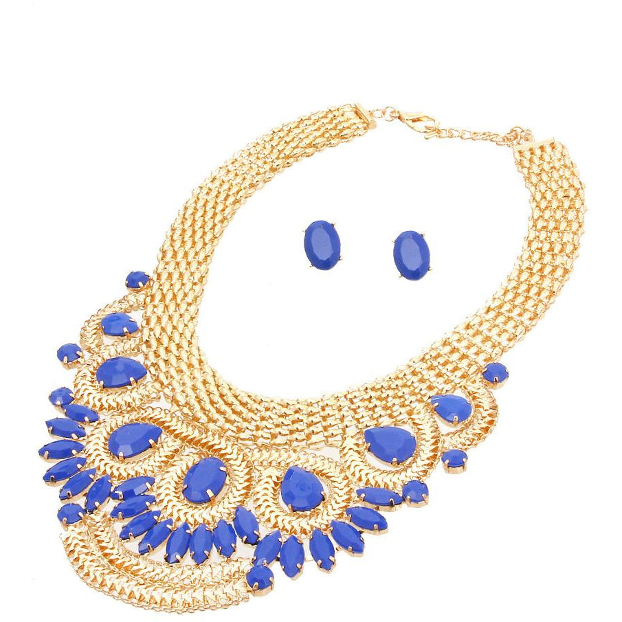 Gold Accent Stone Bib Necklace & Earring Set