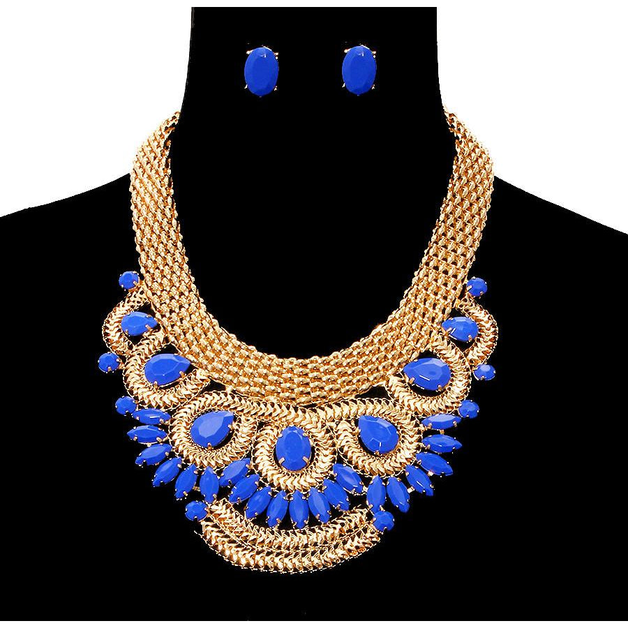 Gold Accent Stone Bib Necklace & Earring Set