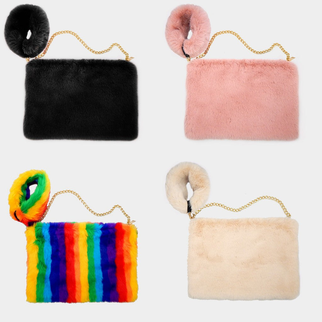 Fur Key Chain Crossbody Handbag