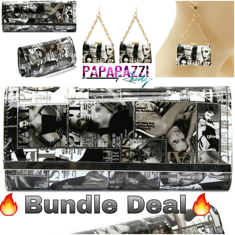 Magazine Clutch/W Matching Earrings (Bundle Deal)
