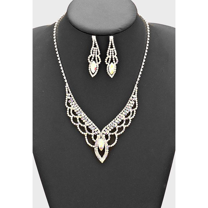 Rhinestone Scale V Necklace & Earring Set