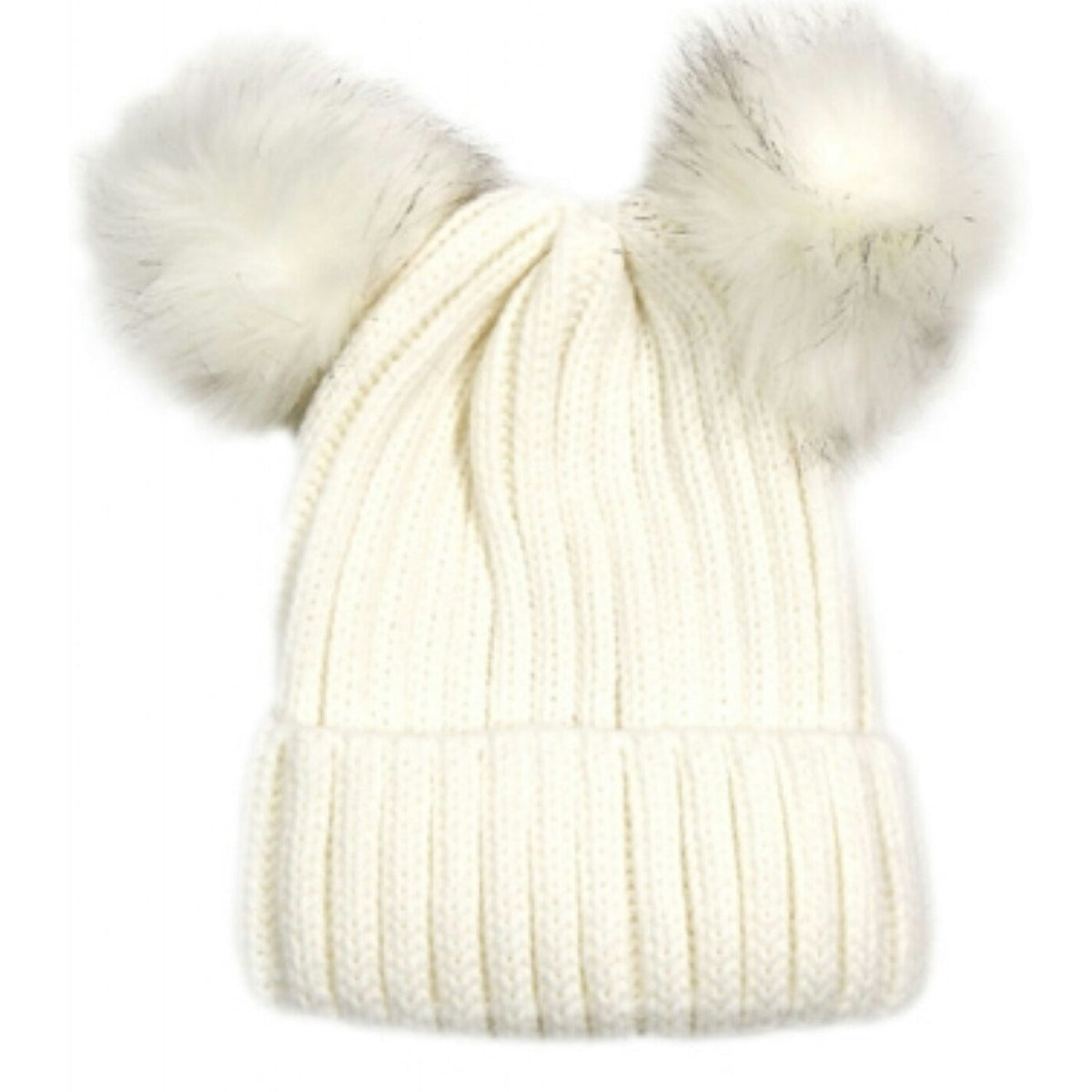 Double Fur Pom Pom Beanie Hat