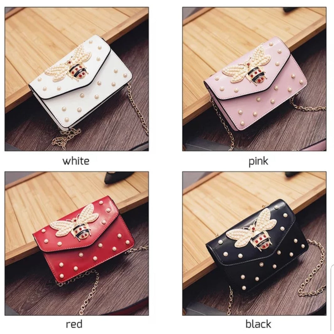 Rhinestone  Pearl Bee Handbag