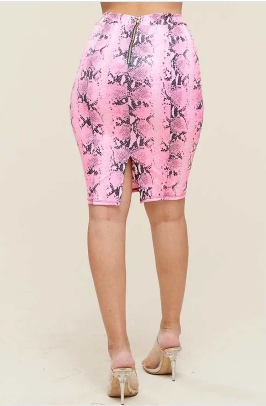 Faux Leather Neon Snake Print Skirt