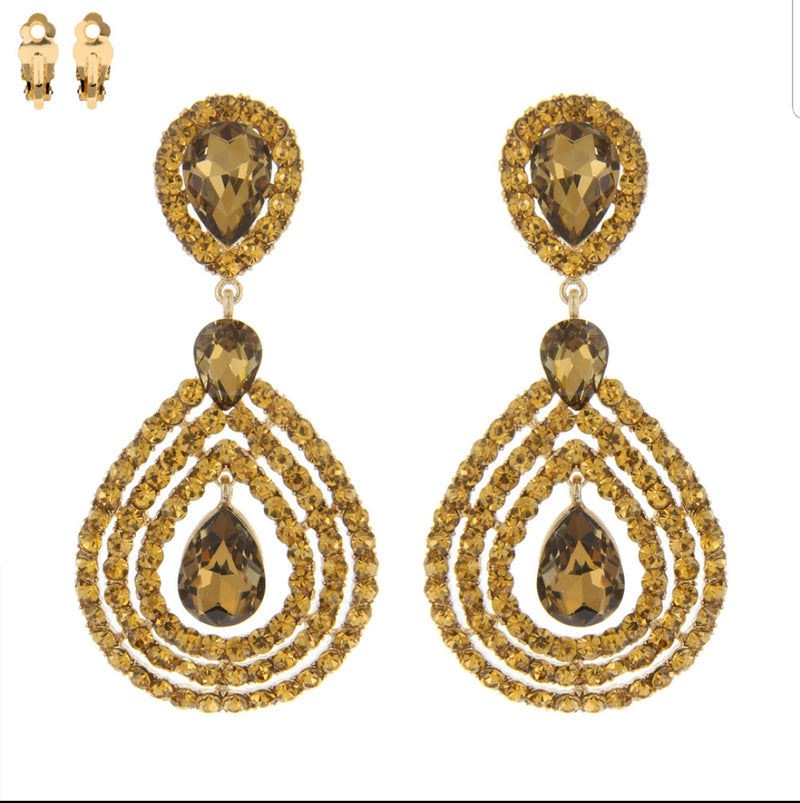 Crystal Reign Teardrop Earrings (Clip On)