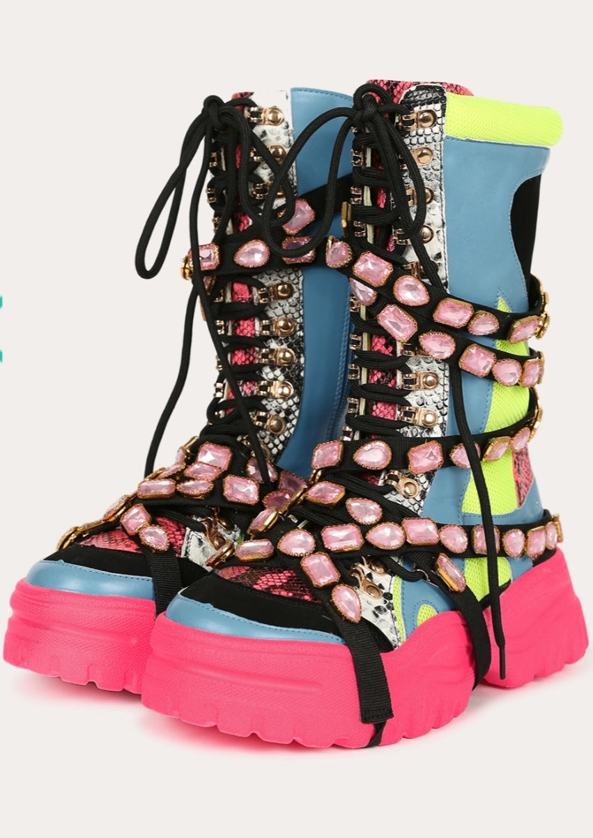 Take a hike Bejeweled boots (pink crystals)